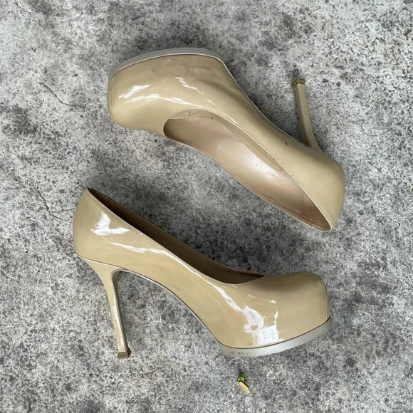 YSL Saint Laurent Tribtoo Taupe Leather Pumps, size 37.5 - Picture 7 of 16